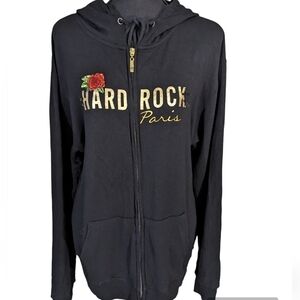 Hard Rock Paris women's hoodie.  Size XXL in black with embroidered roses